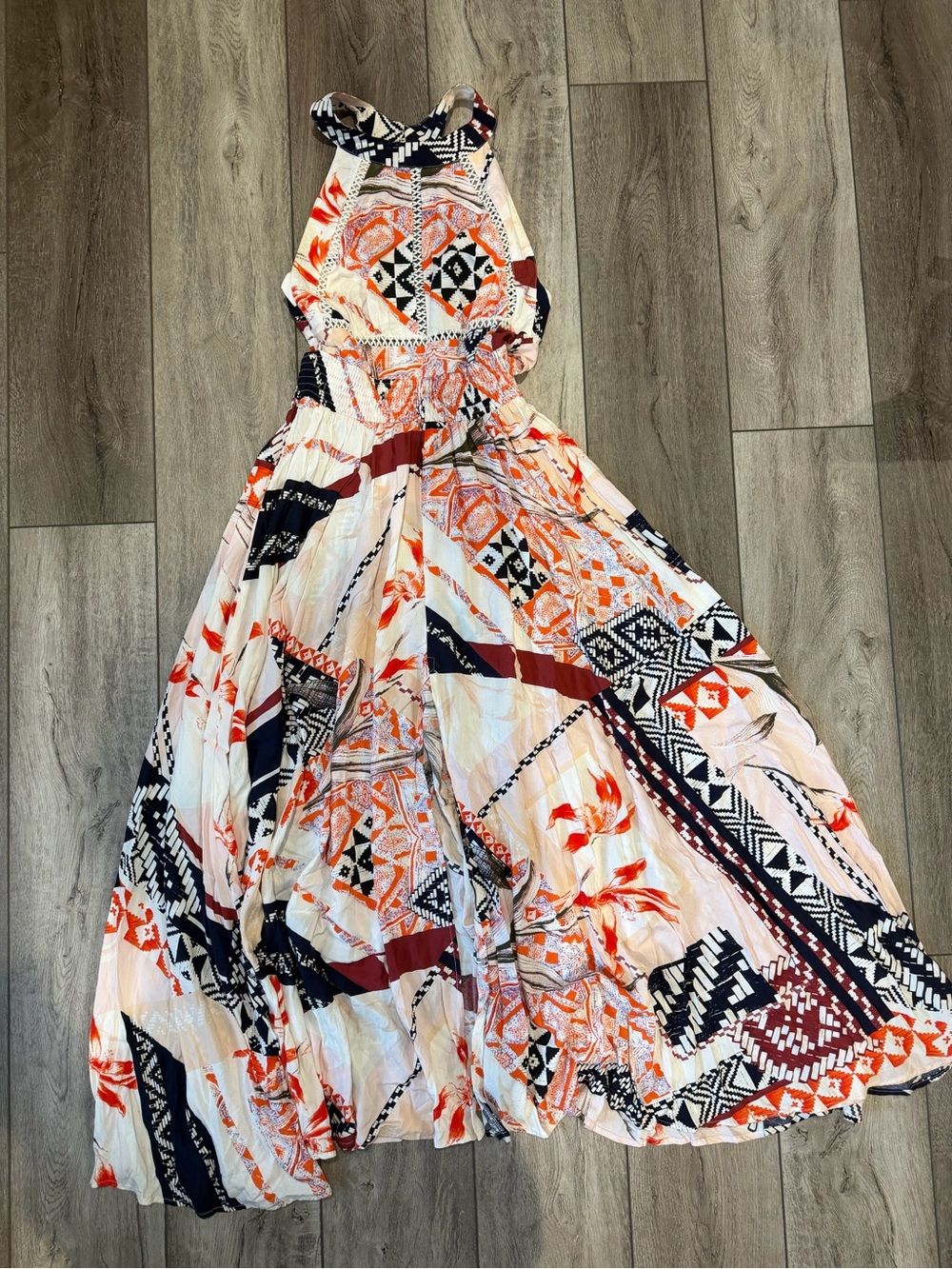 Boutique- Boho Halter Floral Maxi Dress Concert or Vacation Ready!